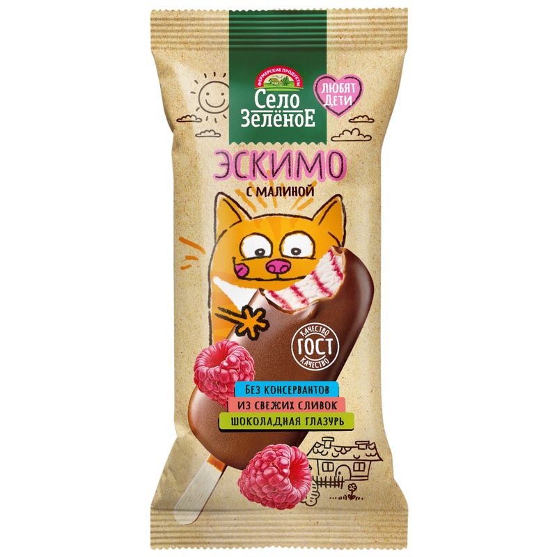 

Мороженое Село Зелёное пломбир с малиной эскимо БЗМЖ 80 г