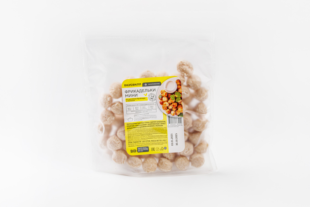 

Фрикадельки мини ВкусВилл из цыпленка-бройлера с молоком, замороженный 450 г