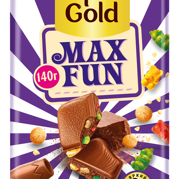 Шоколад молочный Alpen Gold Max Fun со взрывной карамелью, мармеладом и печеньем 140 г