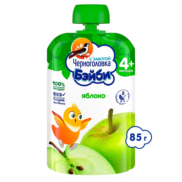 Пюре фруктовое Черноголовка Бэйби яблочное, с 4 месяцев, 85 г