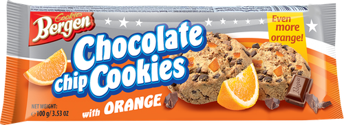 

Печенье BERGEN Chocolate chip cookies с кусочками шоколада и цедрой апельсина, 100г