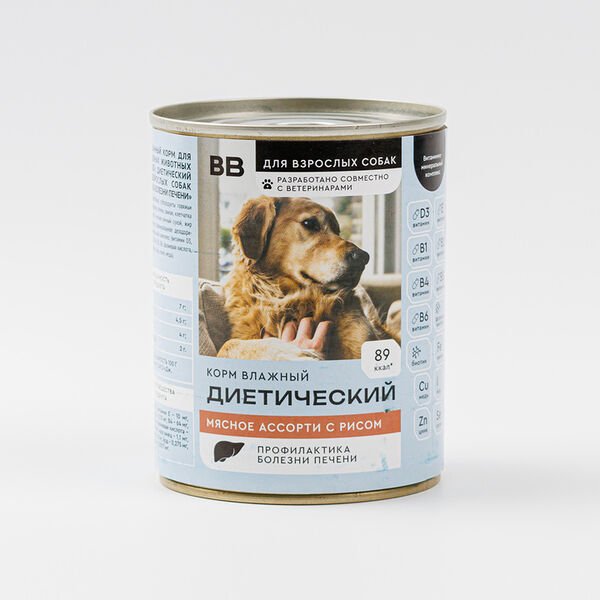 Корм влажный диетический для взрослых собак ВкусВилл Профилактика болезни печени 340 г