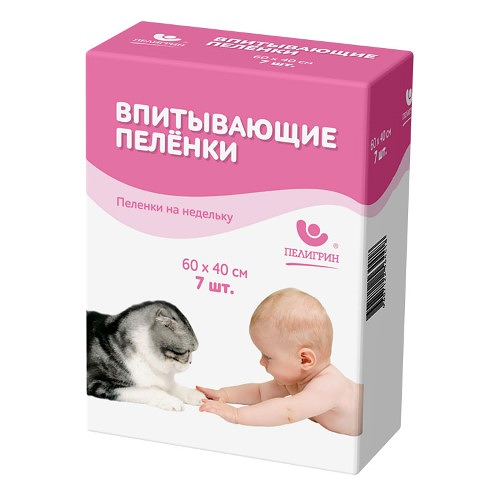 Пеленки Пелигрин одноразовые впитывающие 60х40 см 7 шт.