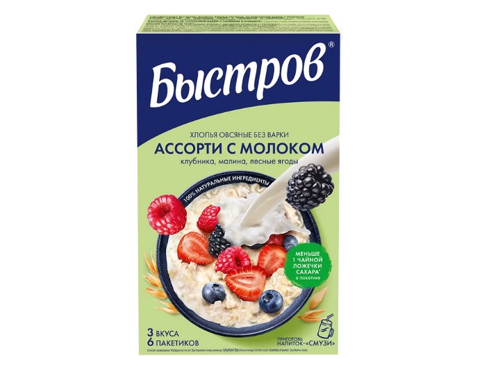 

Каша овсяная Быстров Ассорти клубника, малина и лесные ягоды без варки 6x40 г
