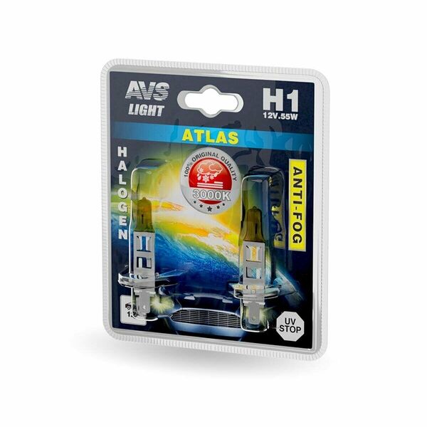 Лампа галогенная AVS ATLAS ANTI-FOG  желтый H1.12V.55W блистер, 2 шт.