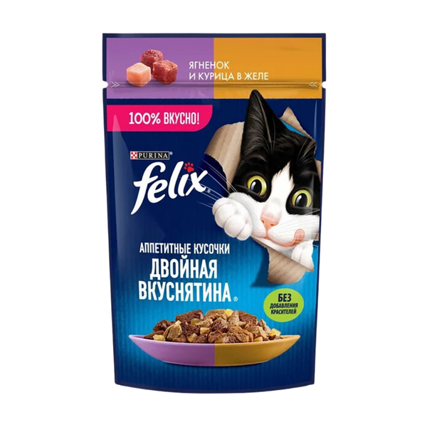 Корм влажный Felix двойная вкуснятина с ягненком и курицей для кошек 75 г