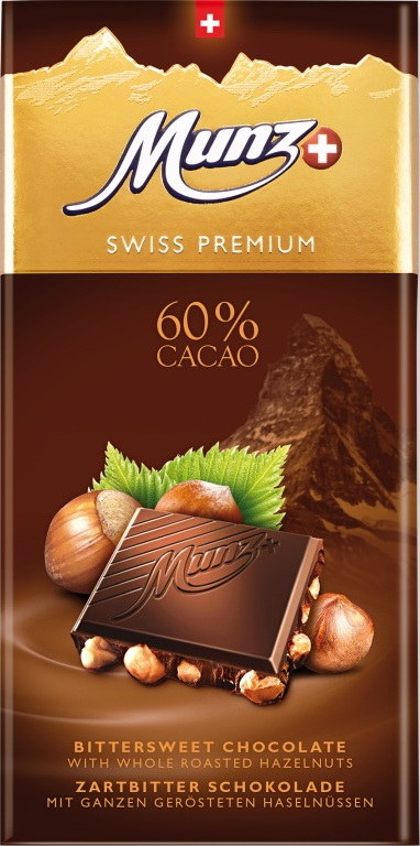 

Шоколад Munz Swiss Premium горький какао с обжаренным фундуком 60% 100 г