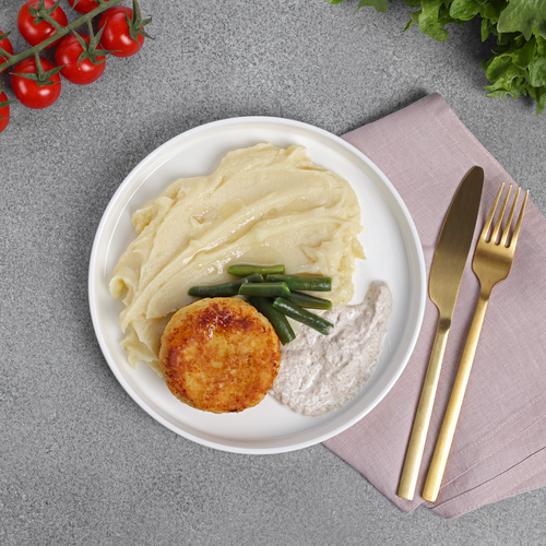 

Котлета куриная Лента Fresh с картофельным пюре, лобио и грибным соусом 300 г