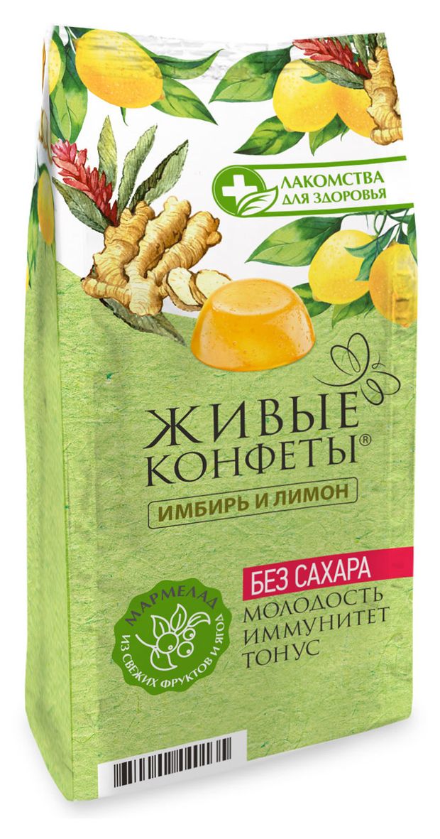 

Мармелад желейный Лакомства для здоровья Живые конфеты Имбирь и лимон, 170 г