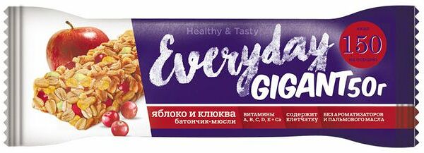 Фруктовый батончик Everyday Granola с яблоком и клюквой фрукты 50г