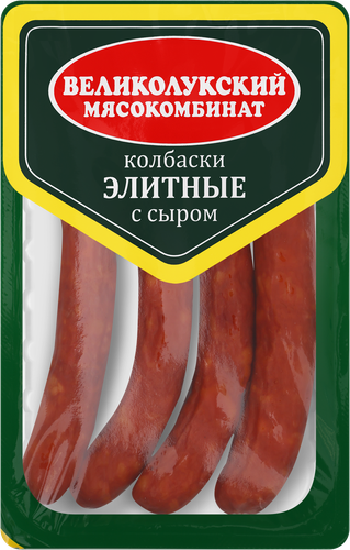 

Колбаски копчено-вареные Великолукский Мясокомбинат Элитные с сыром категория А вес