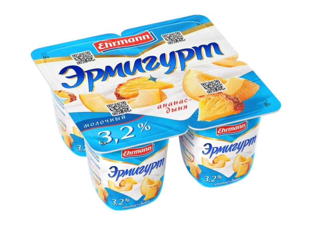 

Йогурт Эрмигурт Молочный 3.2% с ананасом и дыней 100 г 1 шт.