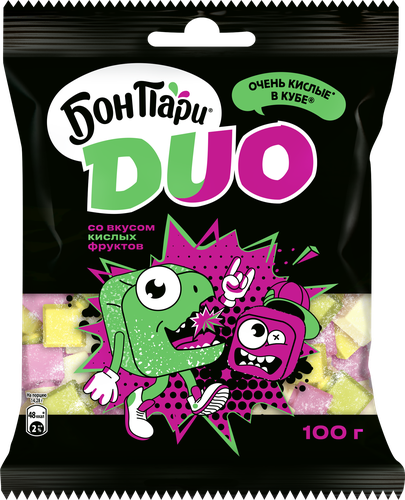

Маршмеллоу Бон Пари Duo Кислые кубы жевательные фруктовые 100 г