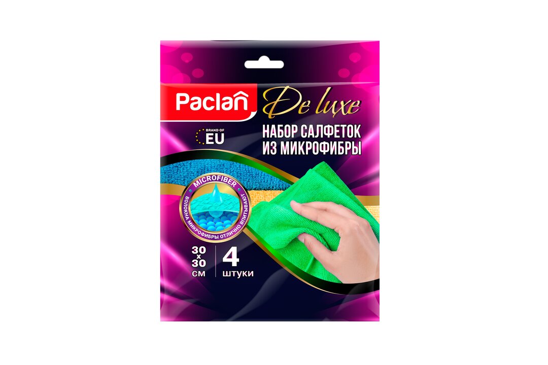 

Салфетки хозяйственные Paclan из микрофибры 30х30 см 4 шт