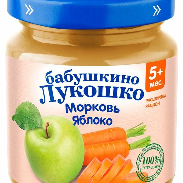 Пюре Бабушкино Лукошко Морковь-Яблоко с 5 месяцев, 100 г