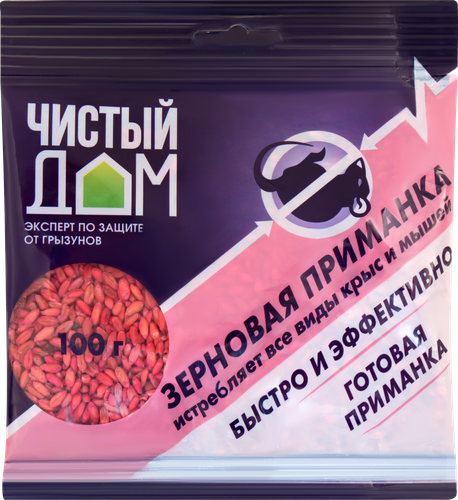 

Приманка от крыс и мышей ЧИСТЫЙ ДОМ зерновая, 100г