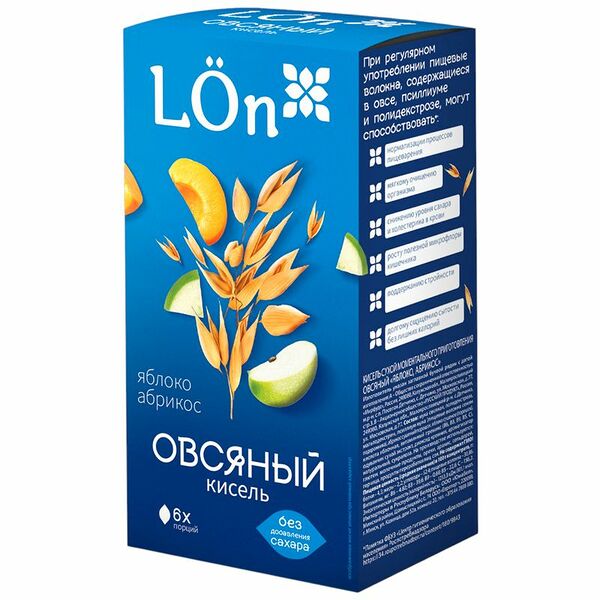 Кисель Lon Яблоко, абрикос овсяный сухой моментального приготовления 120 г