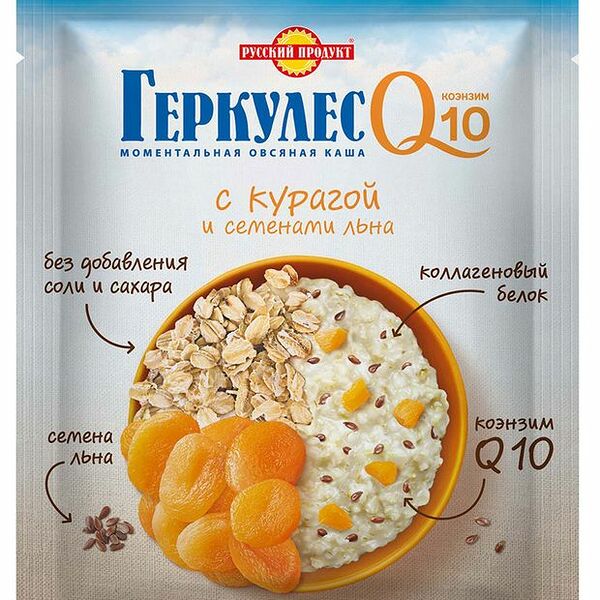 Каша овсяная Геркулес Q10 моментального приготовления с курагой