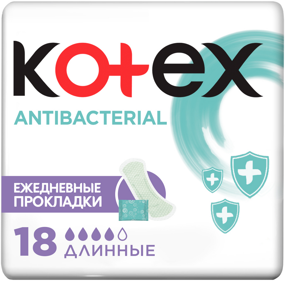 

Прокладки Kotex Antibacterial ежедневные длинные 18 шт.