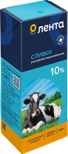 

Сливки ЛЕНТА 10%, без змж
