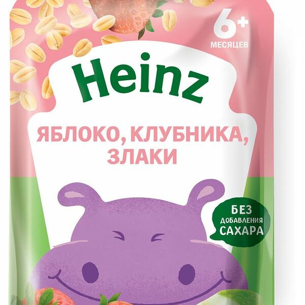 Пюре Heinz фруктово-зерновое Яблоко, Клубника, Злаки 90 г
