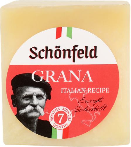 

Сыр Schonfeld Grana твердый 7 месяцев 43% вес