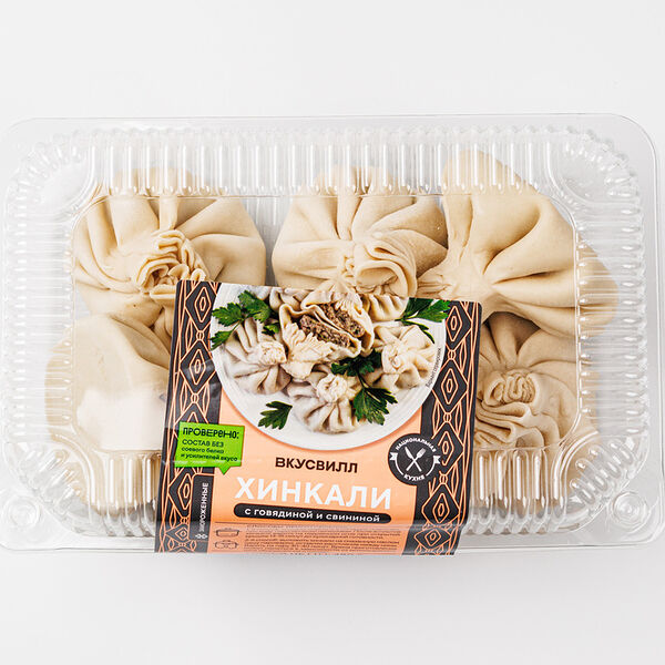 Хинкали Вкусвилл с говядиной и свининой з/м 480 г