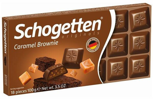 Шоколад Schogetten Caramel Brownie молочный с начинкой из крема брауни, печенья и карамели, 100 г