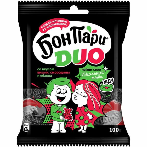 Мармелад Бон Пари Duo жевательный со вкусами вишни, смородины и яблока 100 г