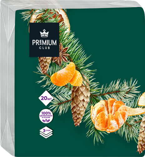 

Салфетки бумажные Premium Club Новогодний 3 слоя 33х33 см 20 шт., дизайн в ассортименте 1 упаковка