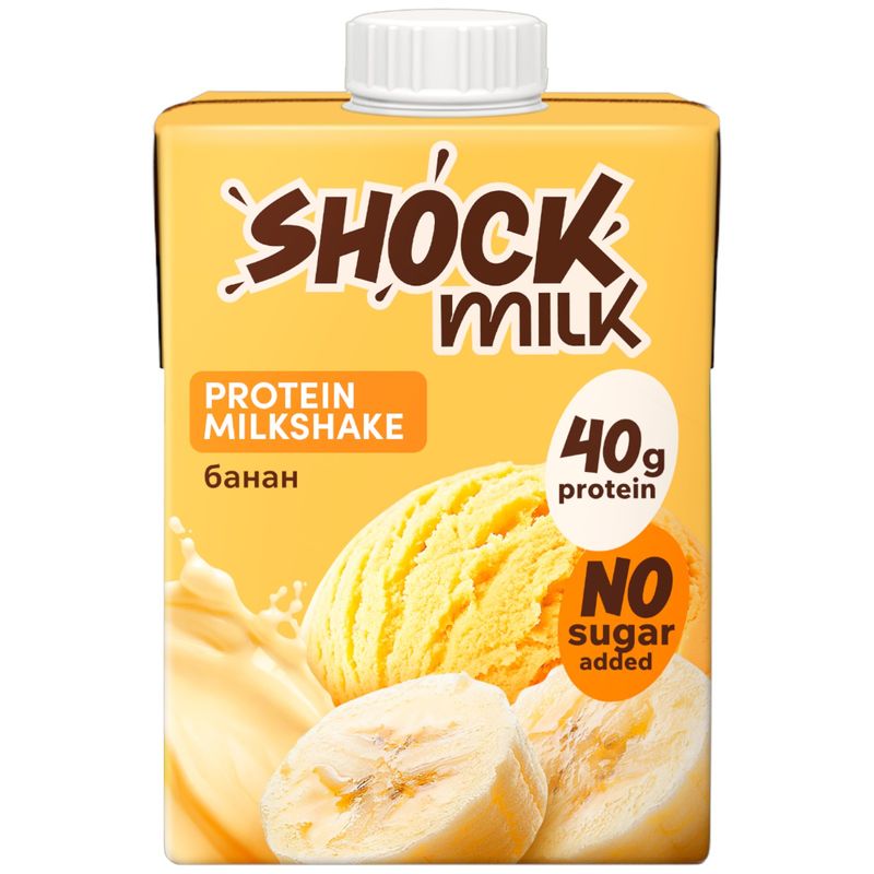 

Коктейль Shock milk молочный банановый высокобелковый ультрапастеризованный обезжиренный 480 мл