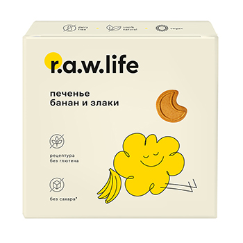 

Печенье безглютеновое R.A.W.Life Банан и злаки без сахара 80 г