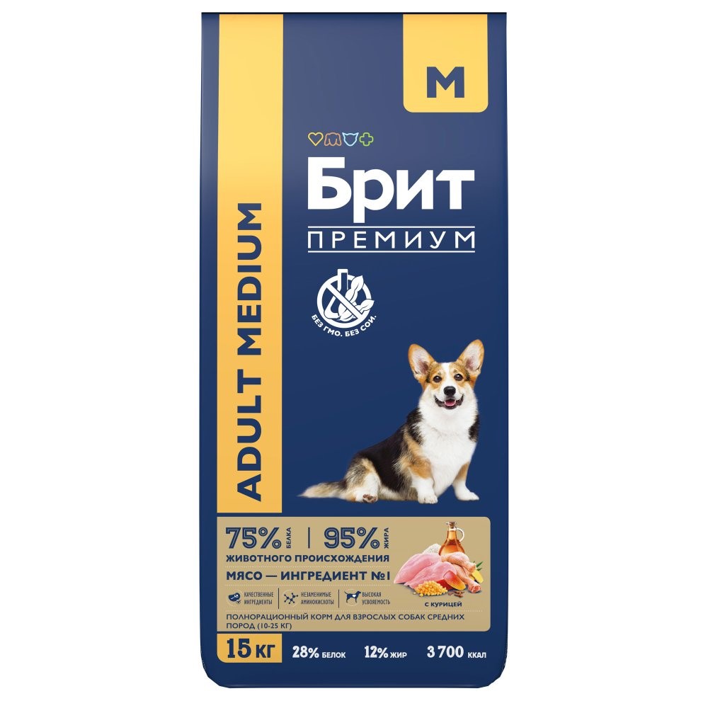 

Сухой корм Brit Premium Dog Adult Medium для собак средних пород 15 кг