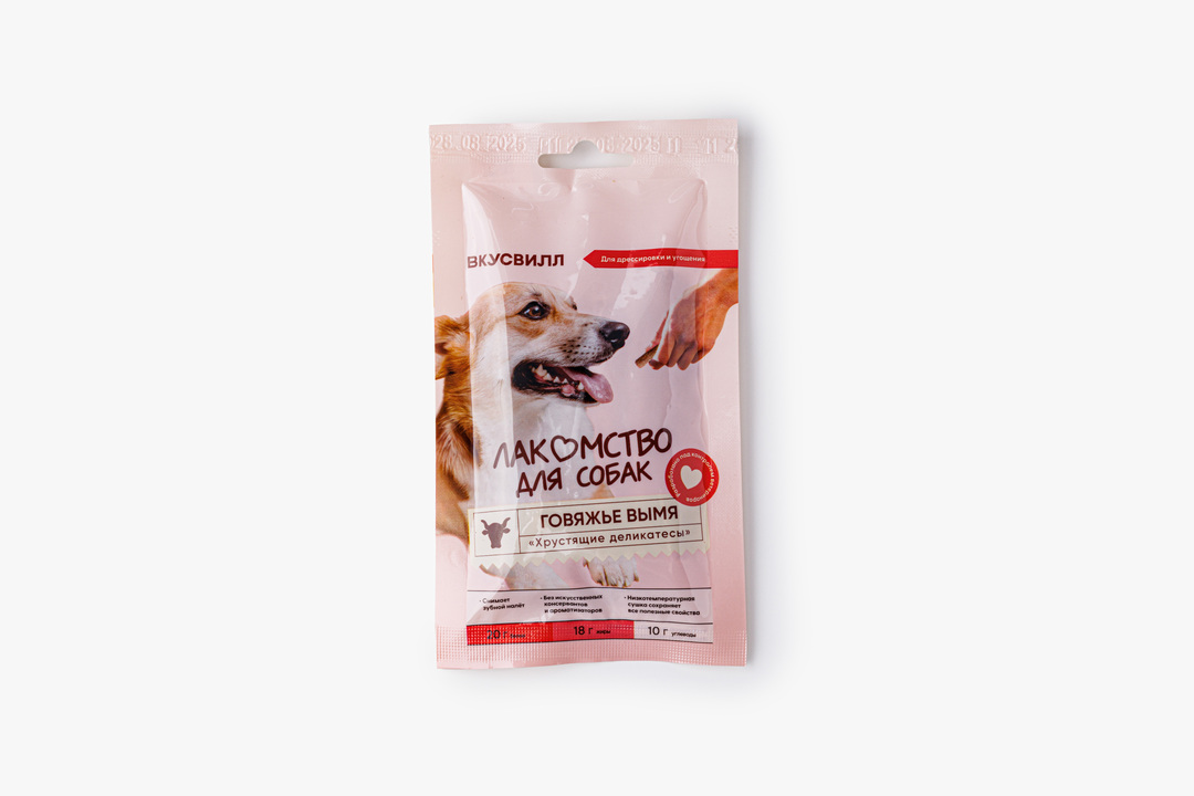 

Лакомство для собак ВкусВилл Хрустящие деликатесы говяжье вымя 35 г