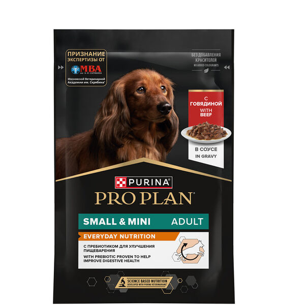 Влажный корм Pro Plan для взрослых собак мелких и карликовых пород, с говядиной в соусе 85 г