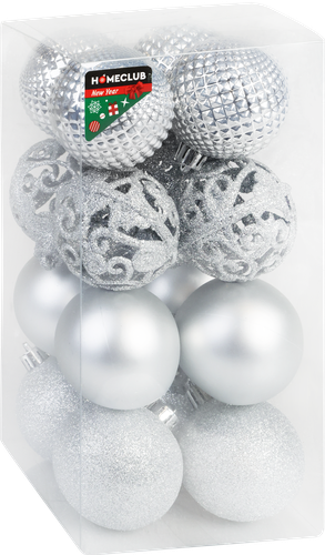 

Набор елочных шаров Homeclub разной фактуры пластик d 6 см 16 шт.