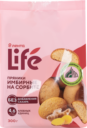 

Пряники Лента Life Имбирные на сорбите 300 г