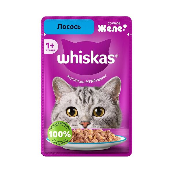 Влажный корм для кошек Whiskas лосось в желе 75 г 