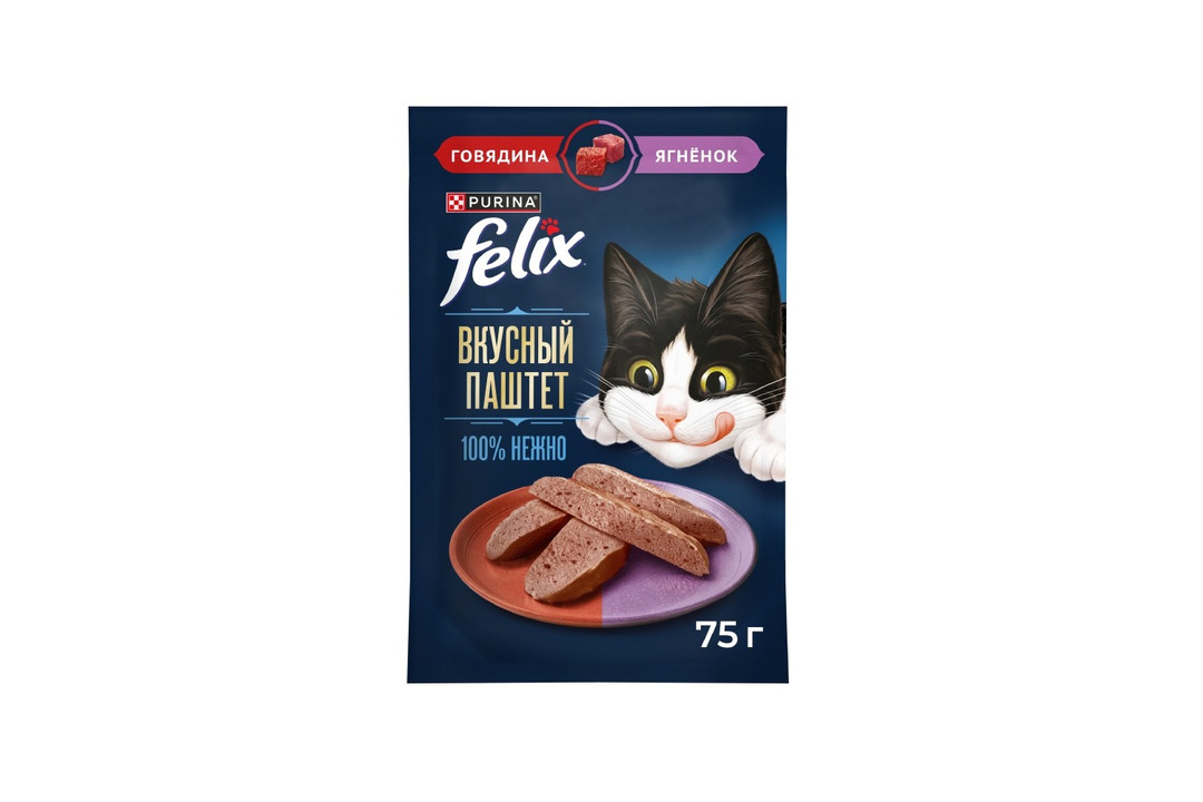 

Влажный корм для кошек Felix Вкусный паштет Говядина и ягнёнок 75 г