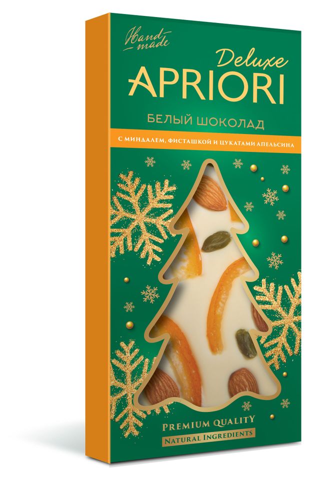

Шоколад белый Apriori Delux с миндалём, фисташкой и цукатами апельсина 100 г