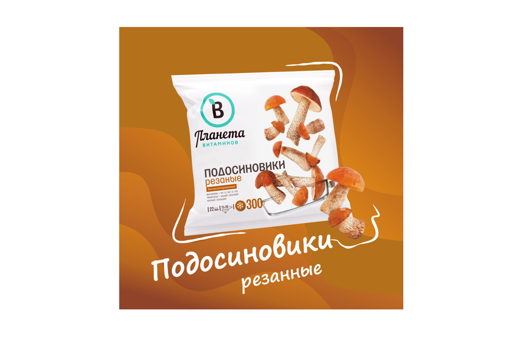 

Грибы Планета Витаминов Подосиновики резаные замороженные 300 г