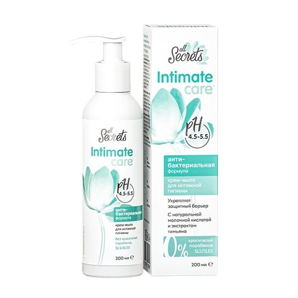 Крем-мыло для интимной гигиены All secrets антибактериальное с тимьяном 200 мл