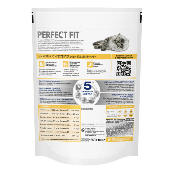 

Сухой корм Perfect Fit Sensitive для взрослых кошек с чувствительным пищеварением с индейкой 650 г