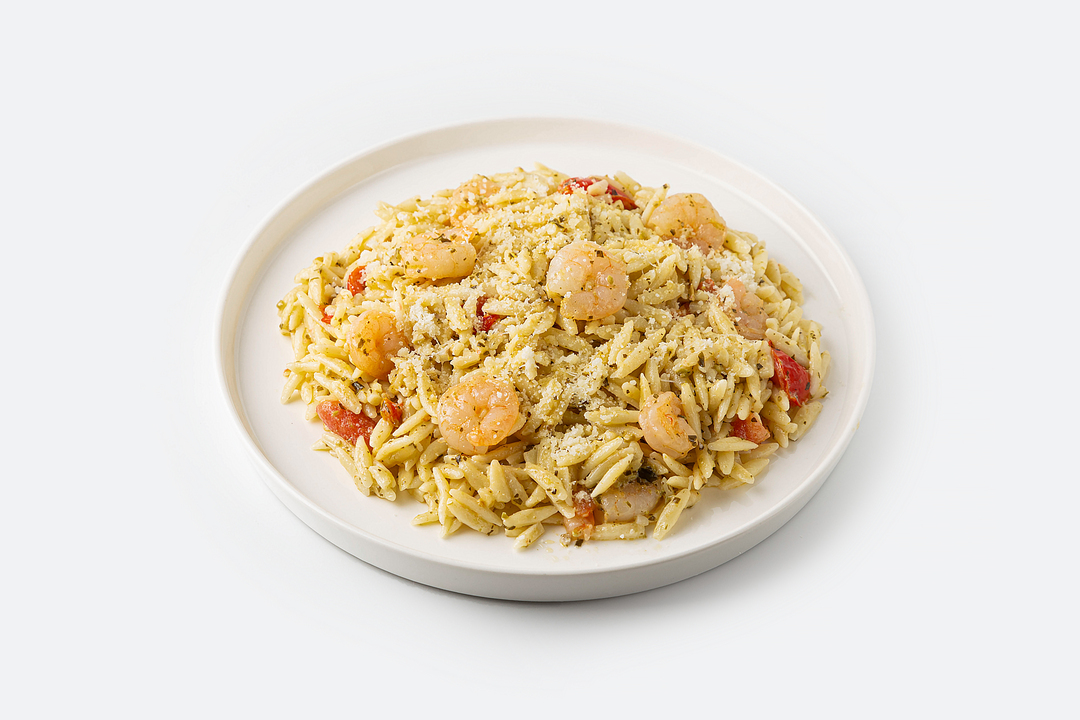 

Паста ВкусВилл орзо с креветками и сливочным соусом песто Приготовь сам 330 г