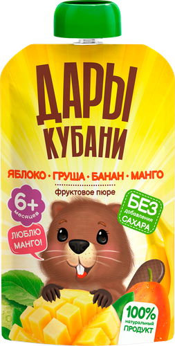 

Пюре Дары Кубани яблоко, груша, банан и манго 90 г