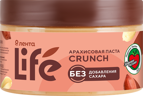 Паста арахисовая ЛЕНТА LIFE Crunch, 250г