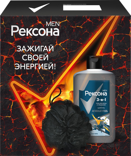 

Набор Рексона Men: Гель для душа Активный уголь 3в1 490 мл, Мочалка 1 шт.
