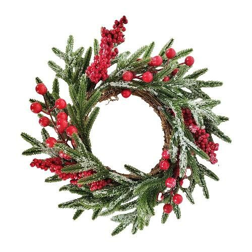 Новогодний венок с красными ягодками ZJM-F0912 23 см