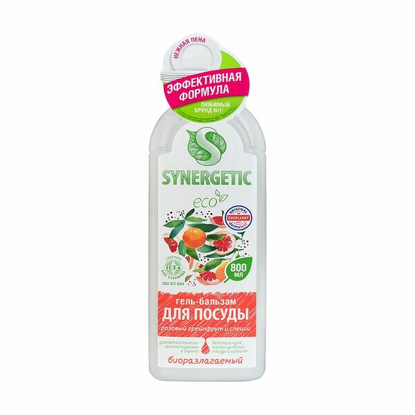 Гель-бальзам для посуды, SYNERGETIC, 800 мл, в ассортименте
