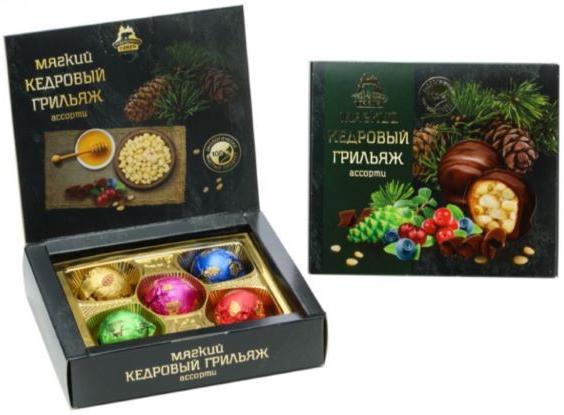 

Грильяж Территория тайги Кедровый ассорти клюква/брусника/черника/сосновая шишка/классика 75 г